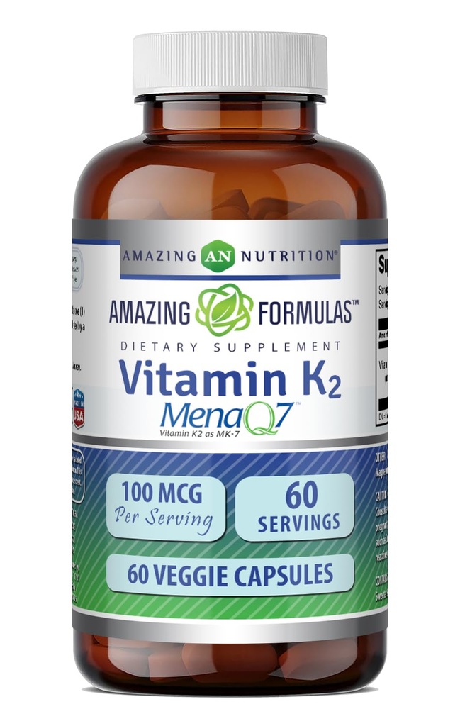 Erstaunliche Formeln Vitamin K2 Menaq7 MK7 Ergänzung | 100 Mcg | Veggie Kapseln | Non-GMO | Gluten Free Made in USA (1 Pack, 60 Count)