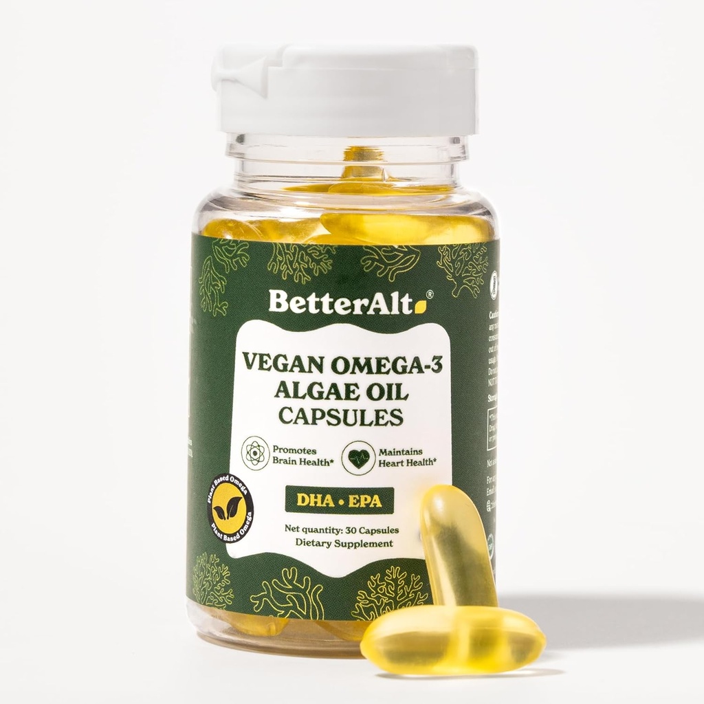 Migliore Alt Vegan Omega-3 Softgel capsule | Olio di alghe (1000 mg) | 501 mg DHA | 6 mg EPA | Aiuta a promuovere la salute del cervello | 1-Month Integratore alimentare