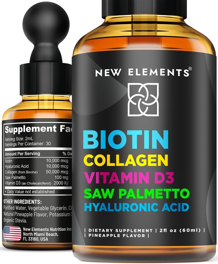 Flüssiges Biotin für das Haarwachstum Frauen & Männer 10000mcg | Biotin und Kollagen Ergänzungen mit Sägepalme & Hyaluronsäure | Biotin Tropfen für das Haarwachstum mit Vitamin D3 für Haarhaut und Nägel