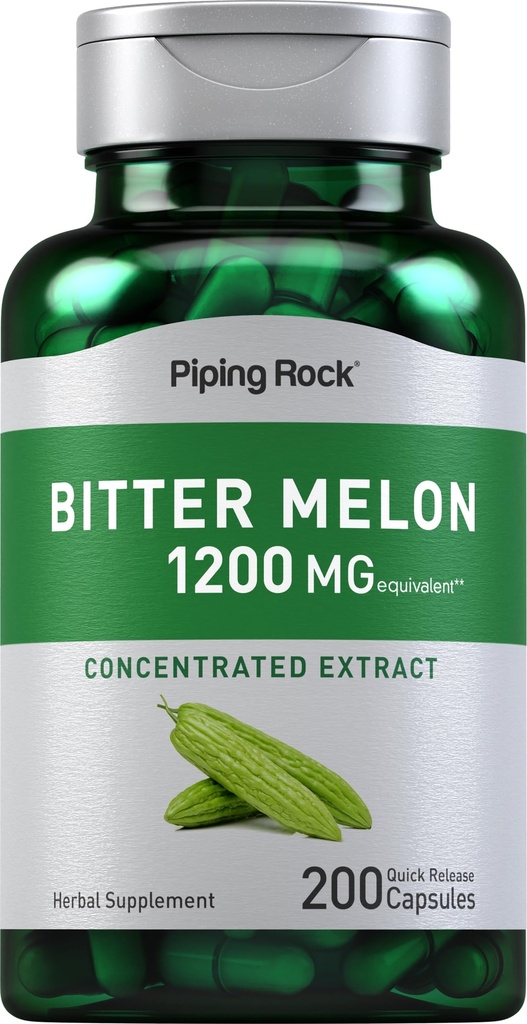 Piping Rock Bitter Melon Capsules 1200mg de 200 Comte de Momordica Charantia d'extrait concentré d'extrait concentré d'extrait d'herbe de supplément non-OGM, sans gluten