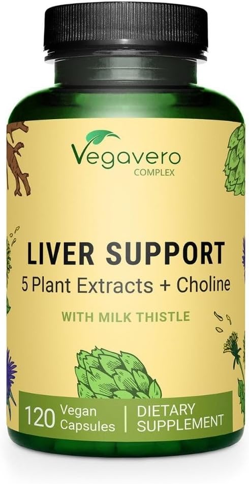 Supporto per fegato Vegavero | Supplemento di cardo al latte 9000mg | 120 capsule | Dandelion, Artichoke, Choline, barbabietola | Detox e riparazione del fegato | con 80% Silymarin | NO Additivo & Vegan