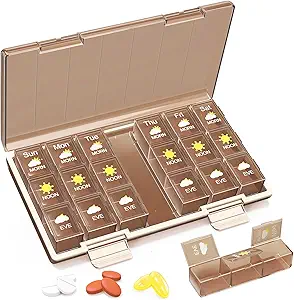 Medilax Pill Organizer 3X par jour, Pill Boxes et Organizer 3 fois par jour, Pill Box 7 jours, cas de remplissage avec triple protection, contenants de pilules pour les vitamines/médication/Suppléments, café