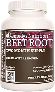 Radice di barbabietola di Remedy | 1.000 mg, 60 capsule vegane Integratore alimentare di erbe | Fornitura di due mesi