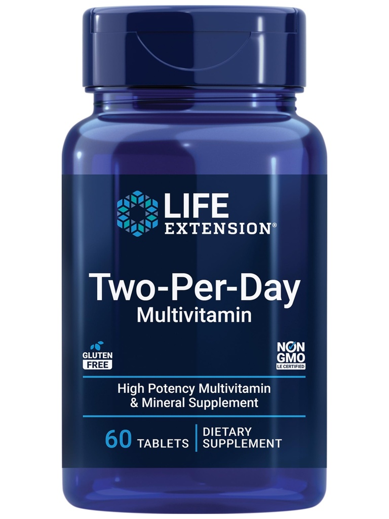Prolongation de la durée de vie de deux par jour multivitamine – Dose quotidienne de vitamines et minéraux pour les hommes et les femmes - Supplément de vitamine essentielle complet pour l'énergie, la santé – Sans gluten – Non-OGM – 60 comprimés