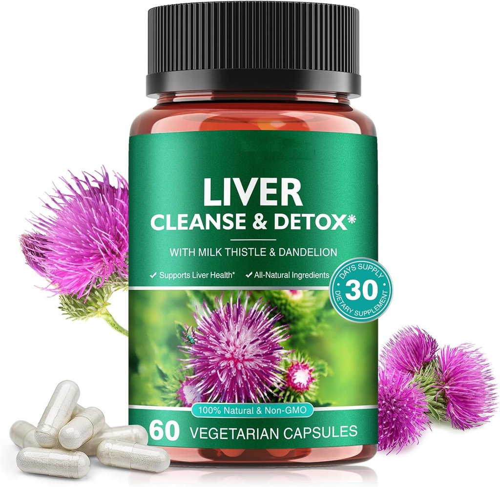 Pulite del fegato &amp; pillole di disintossicazione per la riparazione della salute del fegato - con l'estratto di cardo del latte, radice di dadelion, zenzero, polvere di barbabietola & vitamine - supporto naturale del fegato, 60 capsule vegane