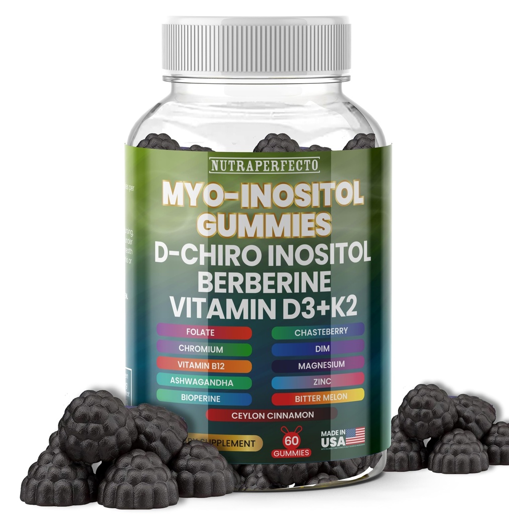 Zuckerfreie Myo-Inositol & D-Chiro Inositol Gummie für Frauen, Berberin Vitamin D3 K2 DIM Magnesium Glycinat Oxid L-Methylfolat Ergänzung für Frauen, Fertilität, Hormon Balance, PMS, Ovarian Gesundheit