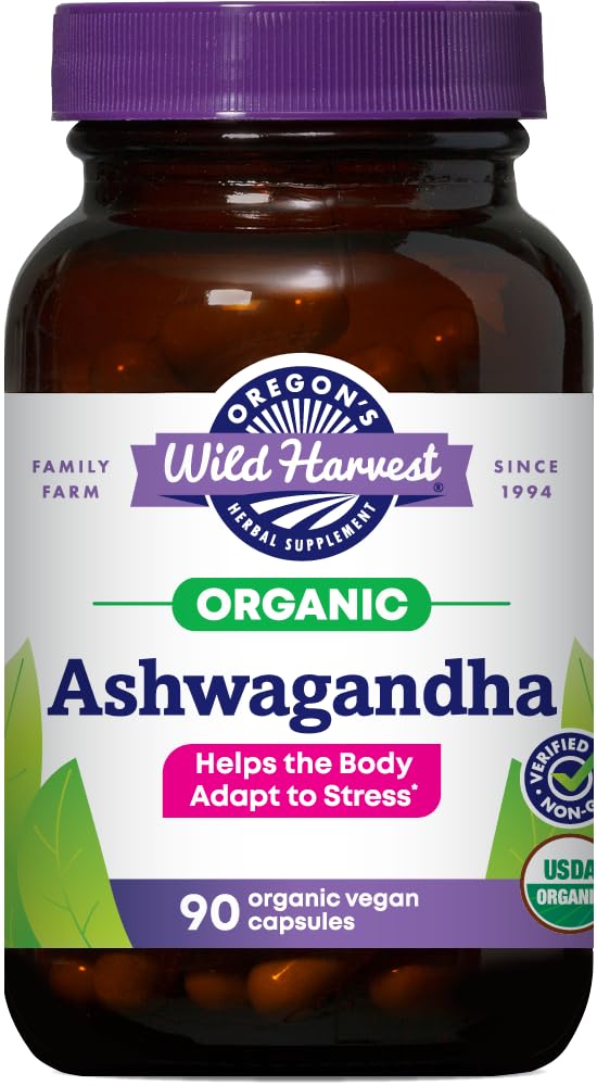 Oregon's Wild Harvest Certified Organic Ashwagandha Kräuter-Vegan-Kapseln, 1200 MGS, 90 Count