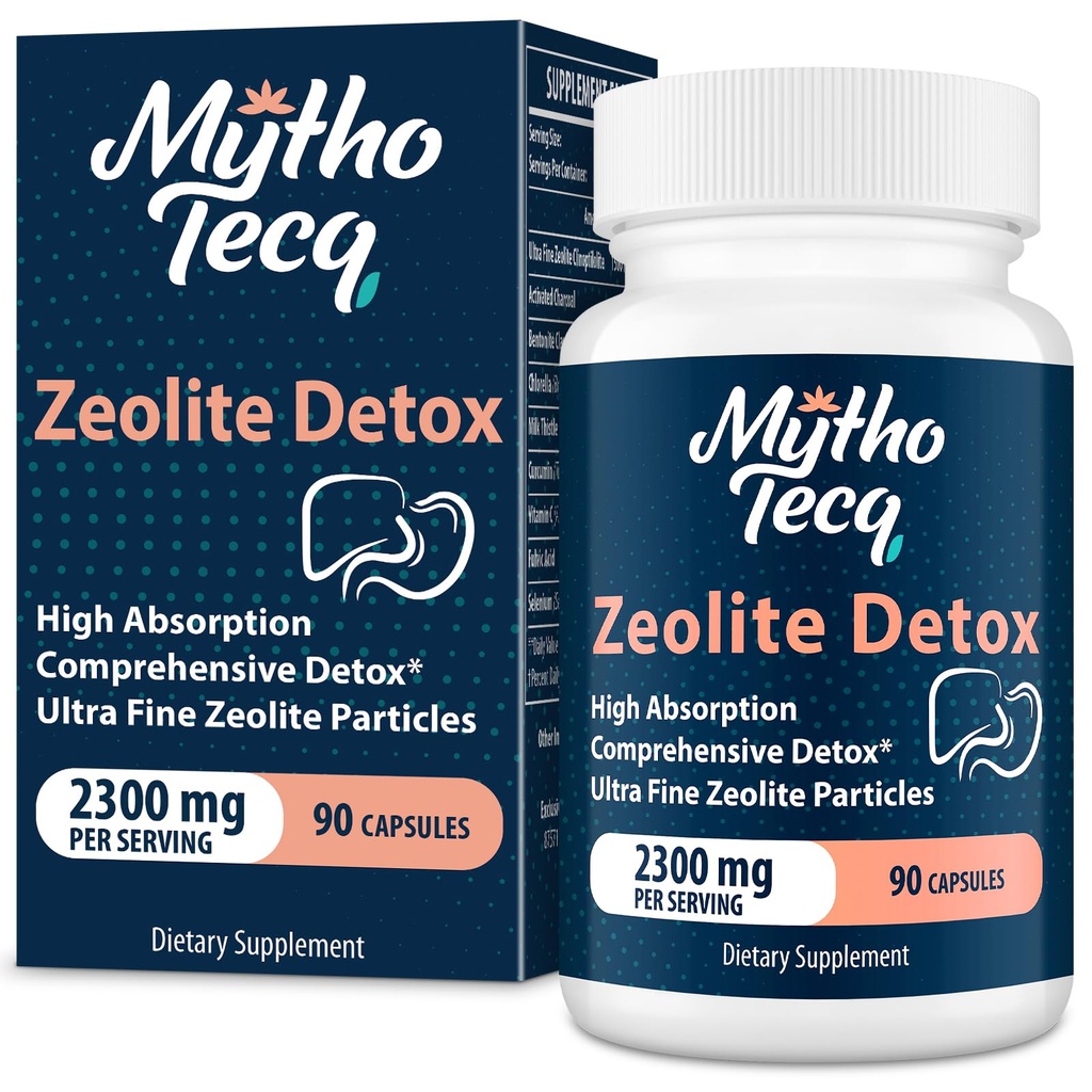 2300 MG Zeolite Detox Capsule - Carbone attivo & Bentonite Clay, Corpo completo altamente assorbibile, Liver & Gut Cleanse, Zeolite Clinoptilolite (90 capsule)