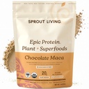 Sprout Living Epic Protein, Plant Based Protein & Superfoods Powder, Chocolate Maca Powder | 20 Grams Organic Protein Powder, Vegan, Non Dairy, Non-GMO, Glutenfrei, Low Sugar (1 Pfund, 12 Portionen)