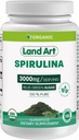 Land Art Certified Organic Spiruline - 180 capsules - Superfood- Riche en minéraux, vitamines et protéines - Vegan