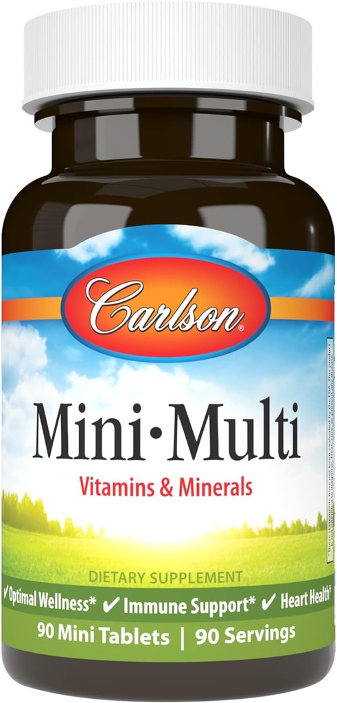 Carlson - Mini-Multi, Vitamins & Minerals, Immune Support & Heart Health, Optimal Wellness, 90 mini tablets.