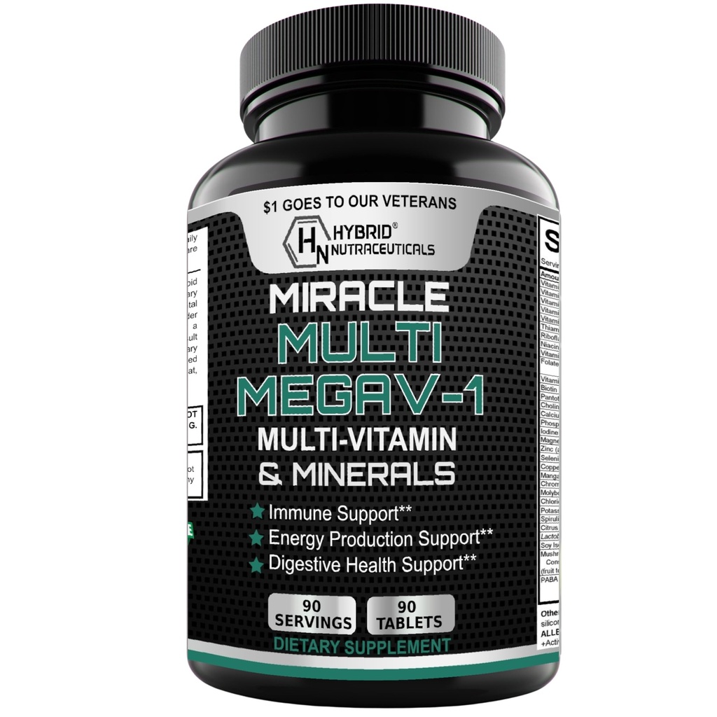 MEGAV-1 Multi-Vitamin, Superfood & Minerals - Täglich Multivitamin mit Probiotika, Verdauungsenzym, Pilzkomplex für Herzgesundheit, Immununterstützung, Energie & Stamina - 90 Tabletten