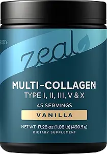 Polvere proteica multi collagene Premium (1, 2, 3, 5 & 10) con vitamina C, Biotina, Acido ialuronico, per la pelle e le unghie dei capelli - Marine, Bovine, Pollo e Uova (Vanilla, 45 Servings)