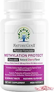 Methylierungsschutz - Methyl B12 mit Methylfolat für MTHFR-Supplement, Natürliche Kirsche Methylierte Vitamine B-12 Plus 5-mthf, Glutenfrei (60 Tablet)