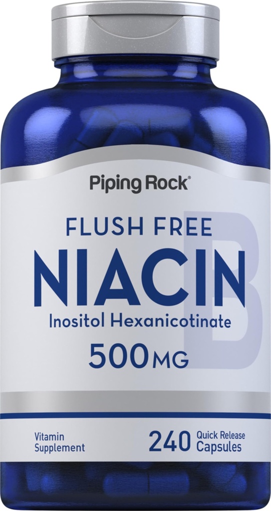 Piping Rock Niacin 500mg | Flush Free | 240 Kapseln | Vitamin B3 Supplement | Non-GMO, Glutenfrei