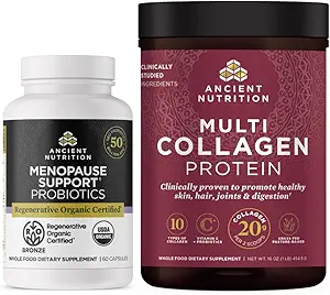 Probiotici certificati biologici rigenerativi per la menopausa, 60 conte + polvere proteica multi collagene non aromatizzata, 45 Serve