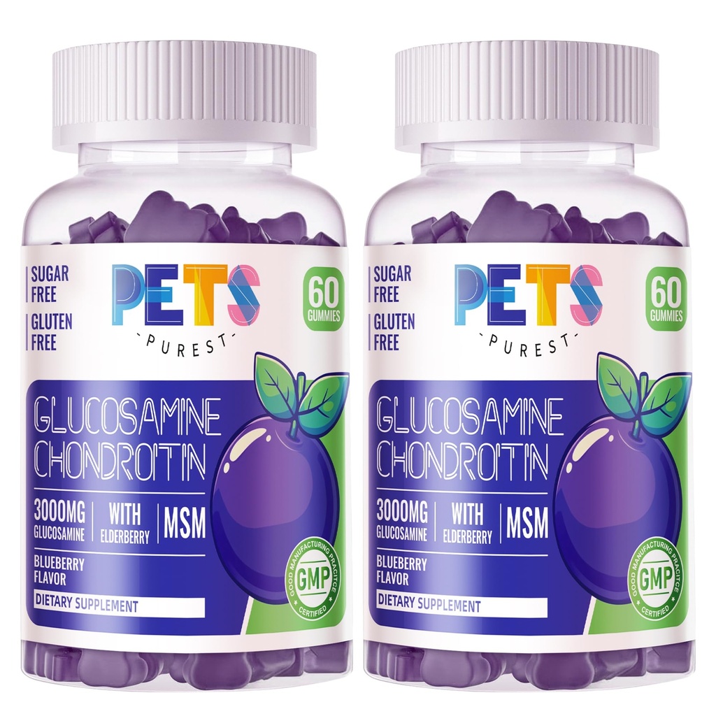 Tiere Reinste Glucosamin Chondroitin Gummis mit MSM & Elderberry Extra Strength - Joint Support, Antioxidant Immun Support Supplement für Erwachsene, Männer & Frauen.(2 Pack) Blueberry