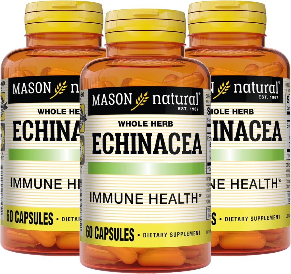 MASON NATURAL Echinacea, Immunsystem Booster, unterstützt Gesamtgesundheit, Kräuterergänzung, 60 Kapseln (Pack von 3)