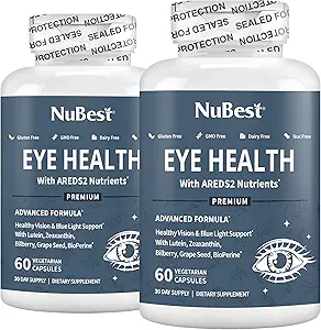 NuBest AREDS 2 Vitamine per occhi con Beta Carotene Carrot Powder, 20mg Lutein, 4mg Zeaxantina, Bilberry, Seme per l'uva, BioPerine, B-Complex, Multivitamina per la salute degli occhi | Confezione 2