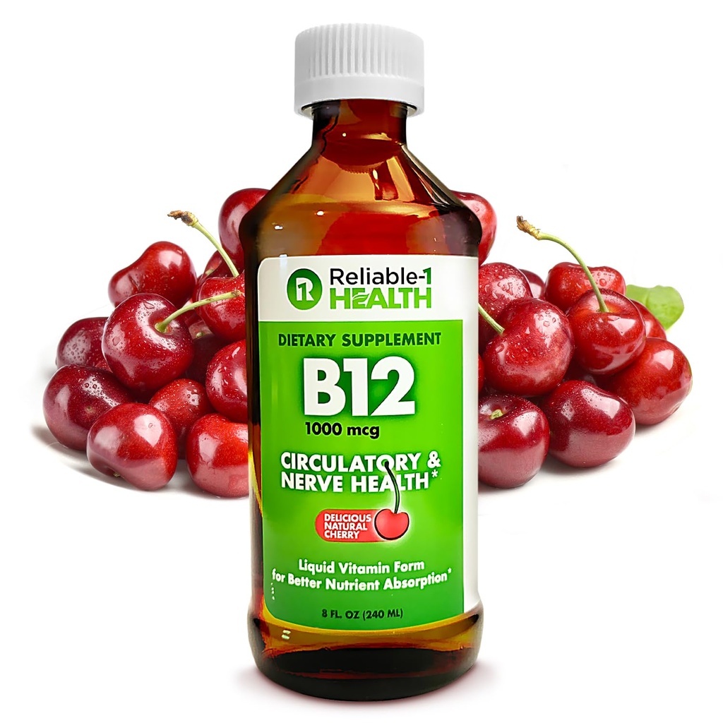 Zuverlässig-1 Laboratories Flüssiges Vitamin B12 Tägliche Ergänzung 1000mcg für Erwachsene Männer & Frauen - Natürliche Kirsche Flavor
