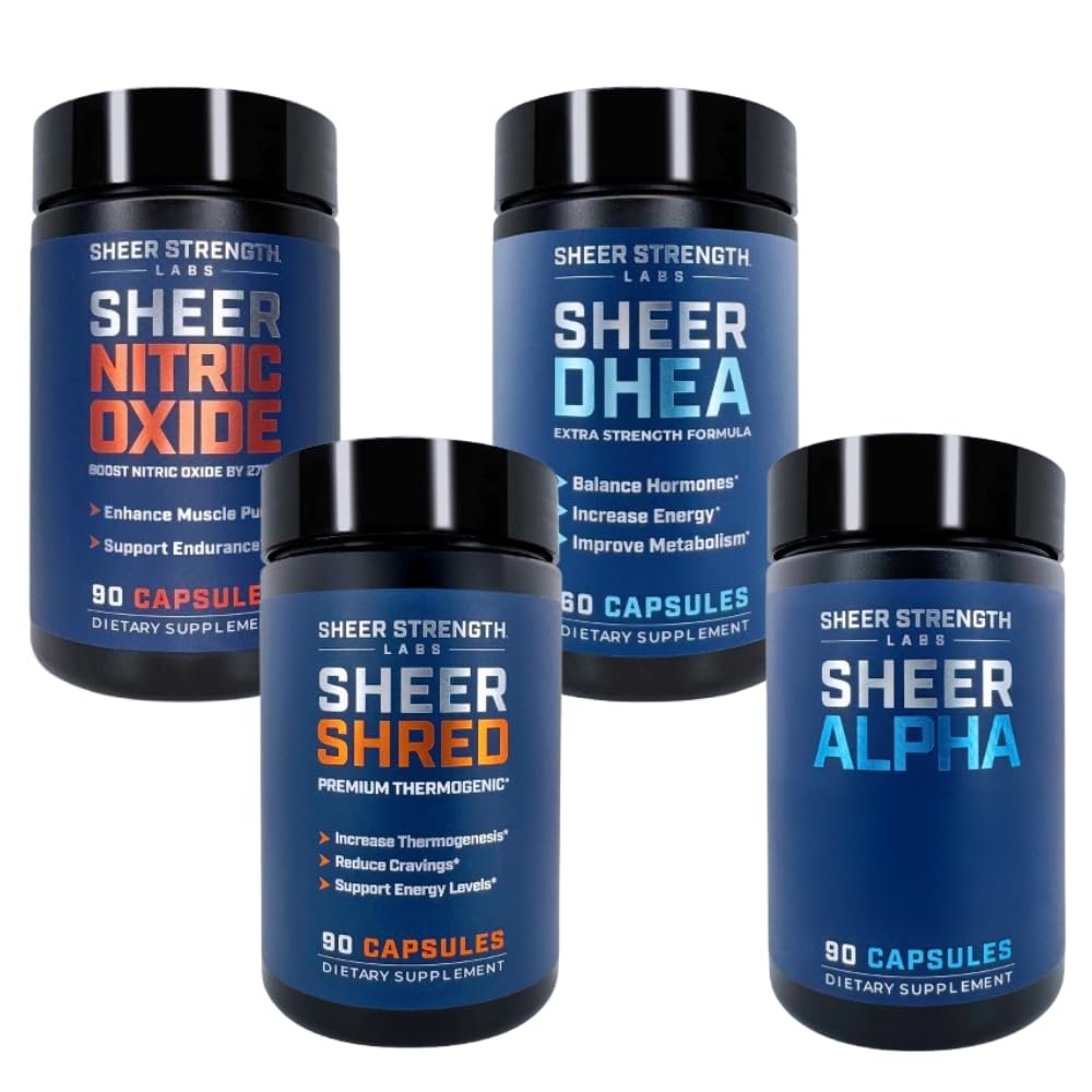 Sheer Ultimate Stack - DHEA Ergänzung für Männer DHEA 100mg & Nitric Oxid Supplement & Sheer Shred & Sheer Alpha