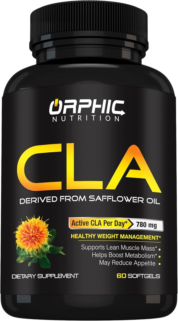 ORPHIC NUTRITION CLA Safflower Oil Supplement - Hergestellt mit Safflower Oil - 780mg Non-Stimulant konjugierte Linoleic Säure für Männer & Frauen*, um Gewichtsverlust Mühen und Stoffwechsel zu unterstützen* - 60 Softgels