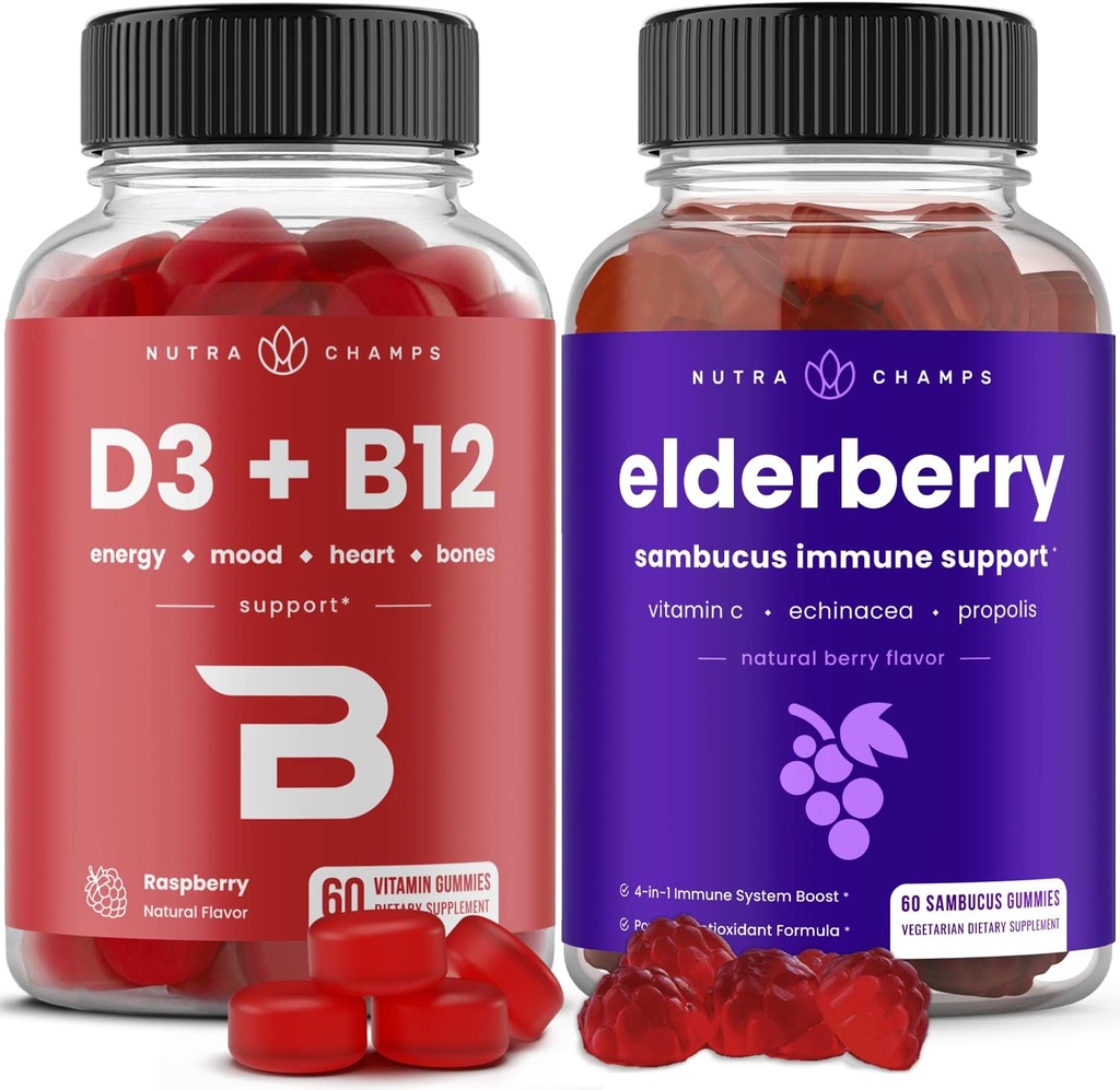 NutraChamps Vitamine B12 Gommies et Gommies de mûres aînées
