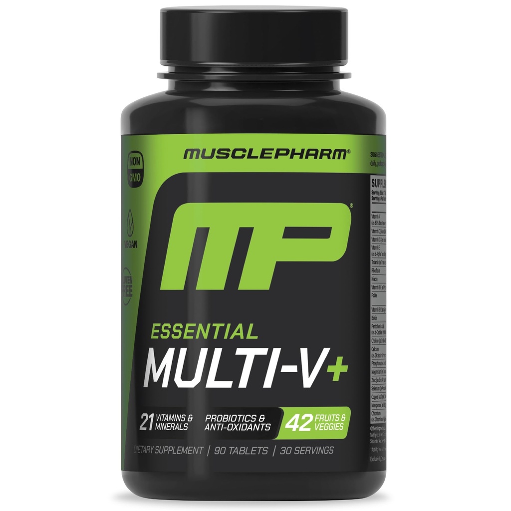 Muscle Pharm Essentials Multi-V+, The Athlete Multi-Vitamin, Enhanced Energy, Performance & Immune Health, Daily Multivitamin für Männer & Frauen mit Minerals Plus Probiotics, 90 Tabletten, 30 Portionen