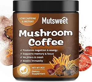 Champignon Café, puissant 12 en 1 Champignons en poudre avec la Manille du Lion, Turquie Tail, Chaga & More, Immune Boosting Instant Arabica Coffee Mix avec Cacao, L-Theanine pour Focus, Énergie