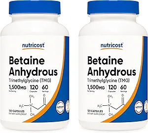 Nutricost Betaine Anidra Caps 1500mg, 60 Serve per Bottiglia (2 Bottiglie)