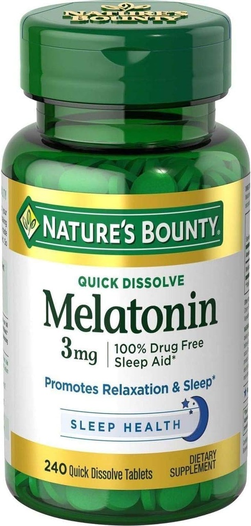 Mélatonine de Bounty de la nature 3 mg Comprimés 240 Comprimés (paquet de 4)