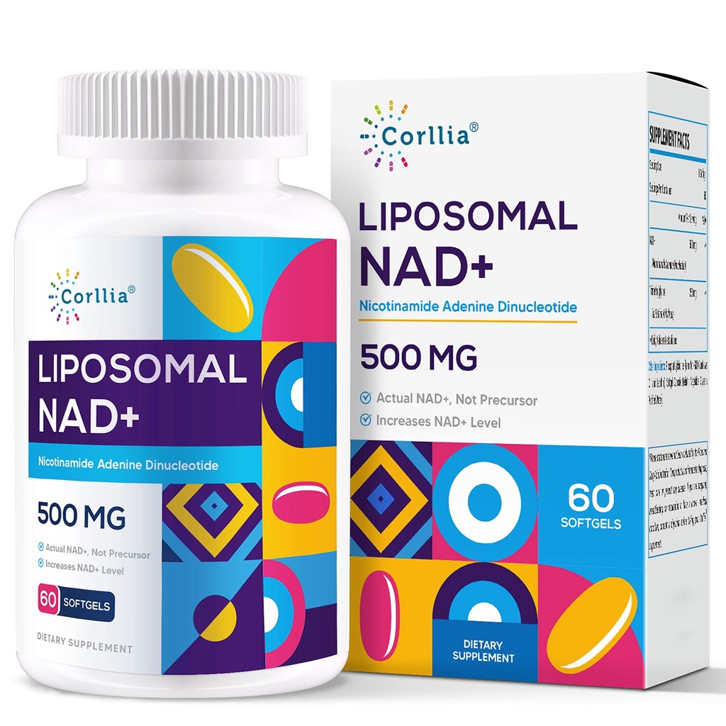 Liposomique NAD+ 500mg avec TMG 250mg Softgels, Nicotinamide Riboside Alternative, NAD+ réel Supplément, 60 Services