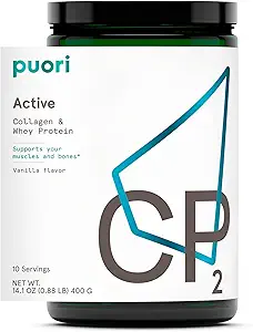 Poudre Puori Whey Protein avec collagène, CP2 actif, pâturage élevé, gazon et non-OGM - 100% naturel et pur pour la croissance musculaire - 14,8G Protéine 0,88lbs