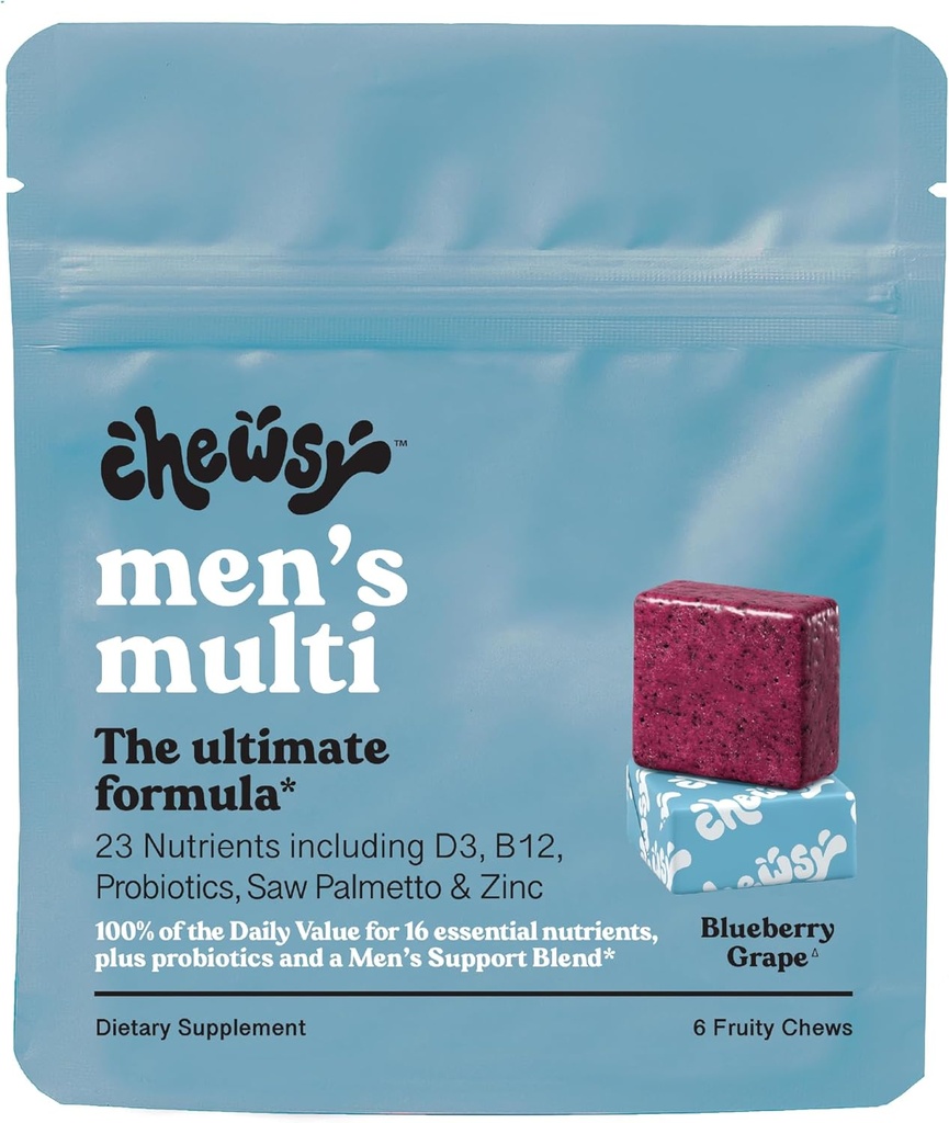 Chewsy - Men's Multivitamin Chews - Immun- und Energieunterstützung, Vitamin A, B12, C, D3, E, Probiotics, Saw Palmetto, Zink - 6-Day Supply
