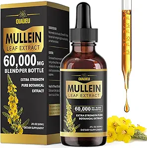 Gouttes de Mullein pour poumons, extrait naturel de feuille de Mullein, soutien respiratoire et supplément à base de plantes de nettoyage pulmonaire, végétalien - 2 fl oz