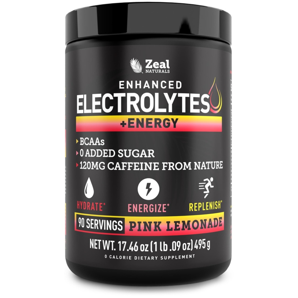 Electrolytes Powder with Caffeine - Enhanced Keto Energy & Hydration Drink Mix - Zero Sugar Electrolyte Powder w BCAAs B-Vitamins Potassium Zinc Magnesium - (90 Servings | Pink Lemonade)