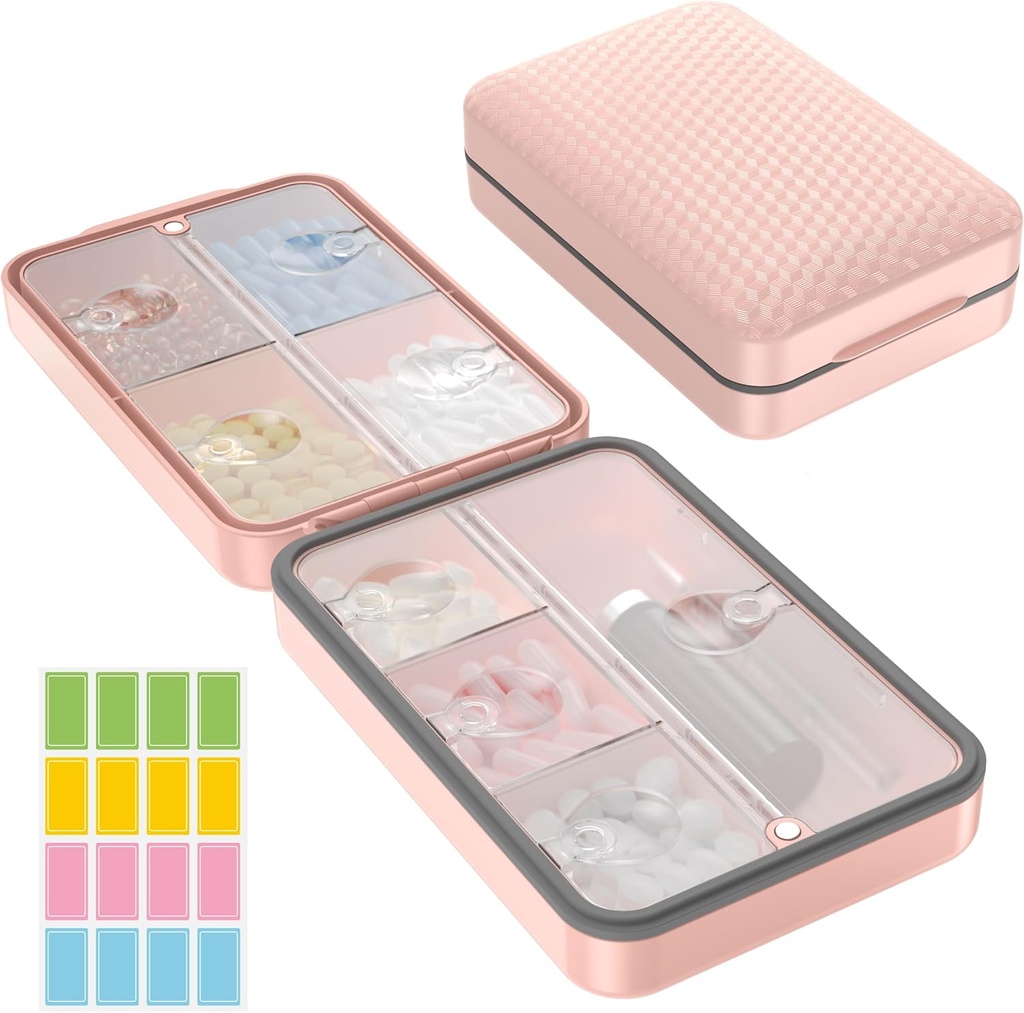 Restree Weekly Pill Organizer, Magnetic Moisture Proof Pill Case, boîte à pilules de voyage de grande capacité avec couvercle intérieur transparent pour les vitamines, suppléments et médicaments quotidiens 8 Compartiment (Pink)