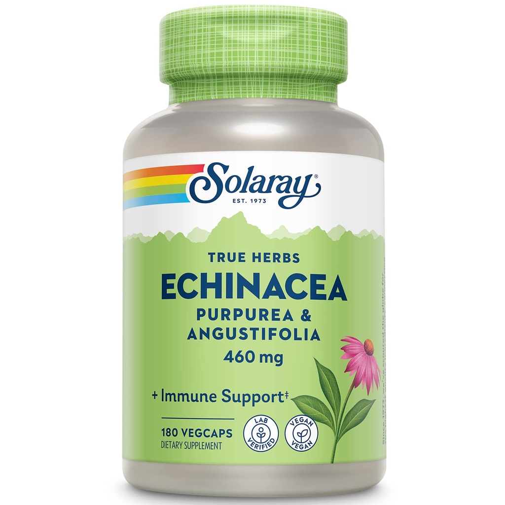 SOLARAY Echinacea Purpurea & Angustifolia Root 460 mg | Healthy Immune & Respiratory Function Support | 180 VegCaps