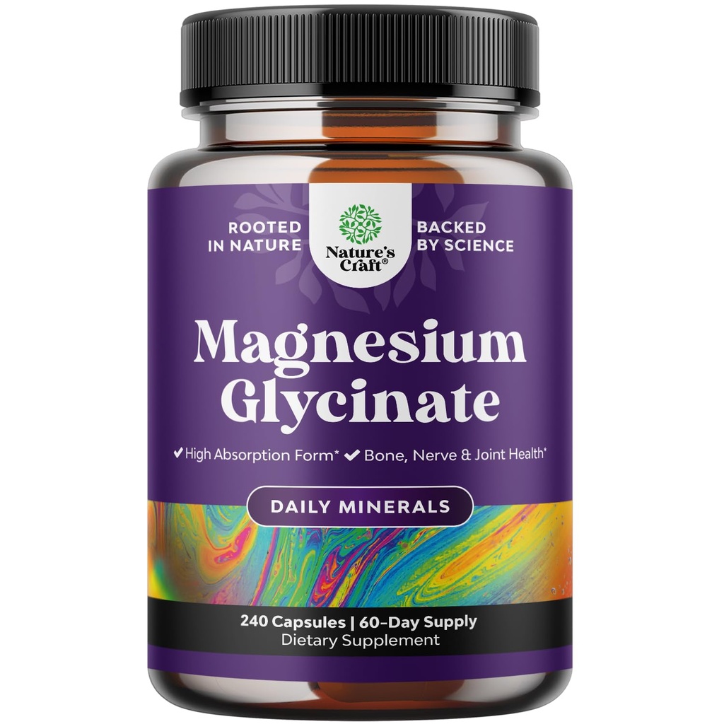Hohe Absorption Magnesium Glycinat Kapseln - 500mg Magnesium Glycinat Pro Servieren für die Berechnung Schlaf Plus Muskel Knochen & Nerve Unterstützung - Chelat 500mg GMP Certified 240 Count