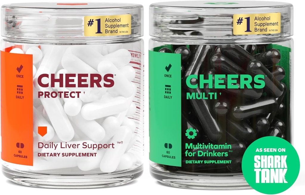Cheers Daily Combo | Protect + Multi | Tägliche Ergänzungen für Trinker zur Unterstützung von lebender Gesundheit und Wiederholen verlorenen Vitaminen | 30 Dosierungen Jede | Choline, Betaine, Niacin, B-Vitamine, L-Cystein, DHM