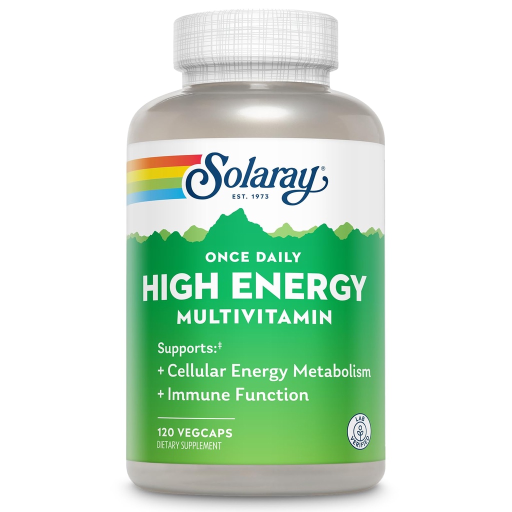 SOLARAY Une fois par jour Multivitamine haute énergie pour les femmes et les hommes - Suppléments énergétiques - Immune Support avec Vitamine C, A, D et E, Complexe Vitamine B, Trace Minerals, Garantie 60 jours, 120 Serv., 120 VegCaps