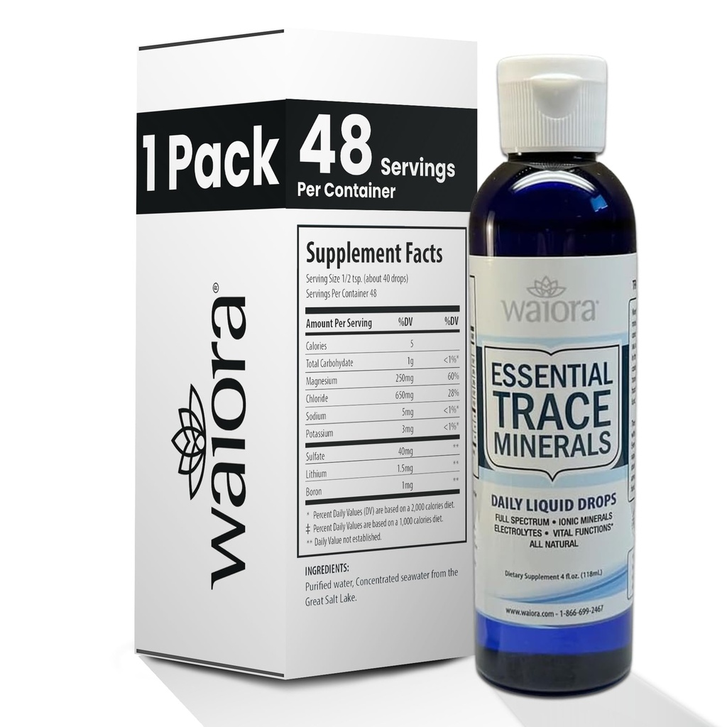Waiora Essential Trace Minerals | Helfen Sie Lost/Depleted Mineral | 60+ Ionic Trace Minerals | Unterstützung Körper Vitalfunktionen, pH Balance | Plus Elektrolyte für Hydration (1 Bott / 48 serv)