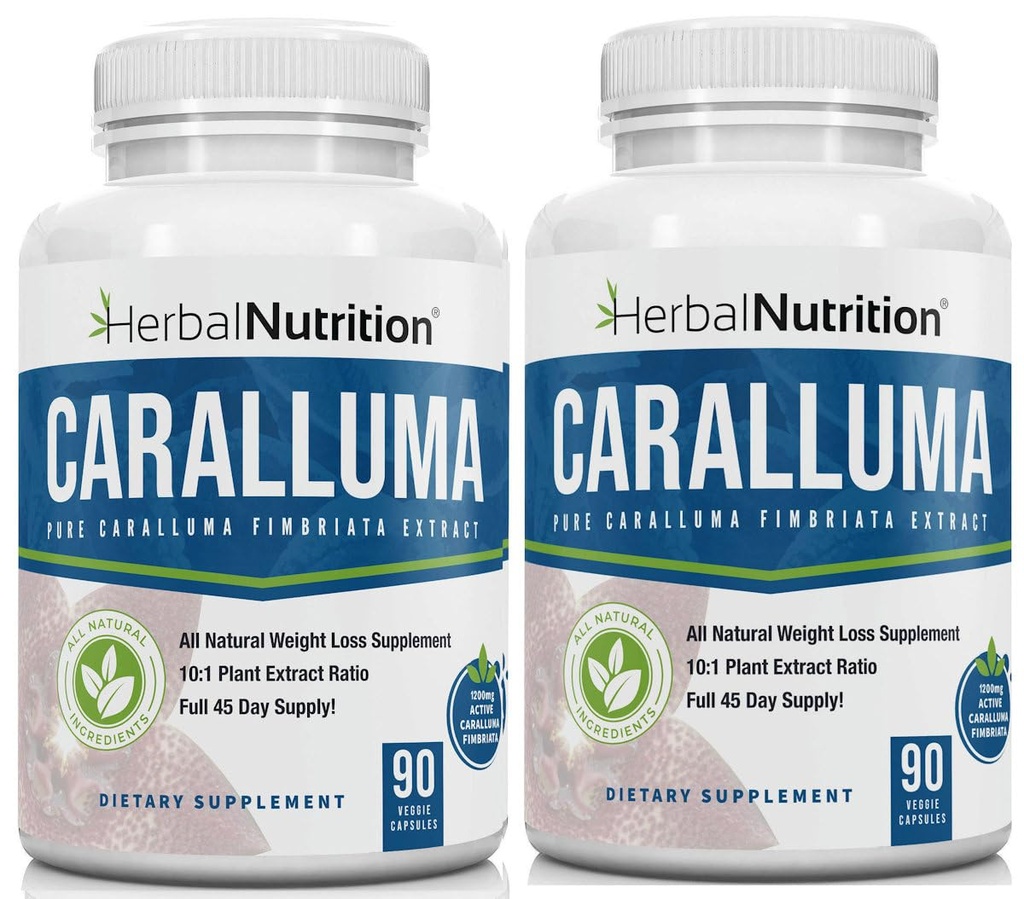 Nutrition à base de plantes Caralluma Fimbriata 180 Capsules Deux packs de bouteille Résistance maximale 10:1 Rapport d'extrait 1200mg Régime tout naturel, énergie, endurance et supplément de gestion du poids