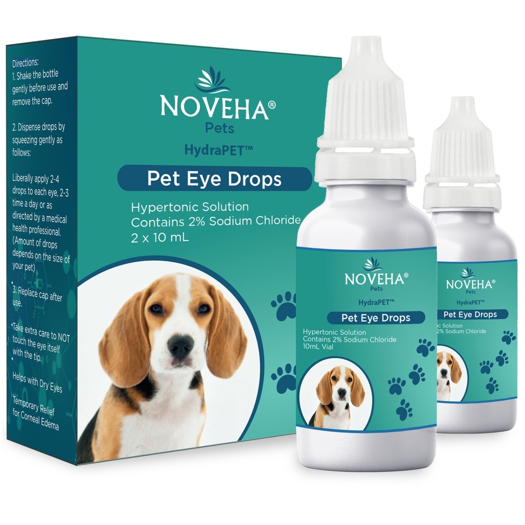 NOVEHA HydraPetTM Pink Eye Drops für Hunde & Katzen | Schmierende künstliche Tränen mit 2% Natriumchlorid, glaubt Corneal Edema & Haustiere Dry Eye Syndrom, Irritated Animal Eyes - 10mL (Pack von 2)