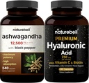 NatureBell Hyaluronsäure Kapseln mit Biotin + Vitamin C & Ashwagandha 12,500 mg Äquivalent mit Black Pepper Bundle Pack | Complete Beauty Care Complex | Adaptogens Ergänzungen zur Entspannung