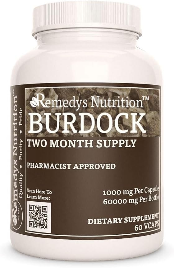 Remedys Ernährung Burdock Root | 1.000 mg, 60 Vegan Kapseln pflanzliche Nahrungsergänzung | Zwei Monate Versorgung | Auch enthält Quercetin & Vitamin C