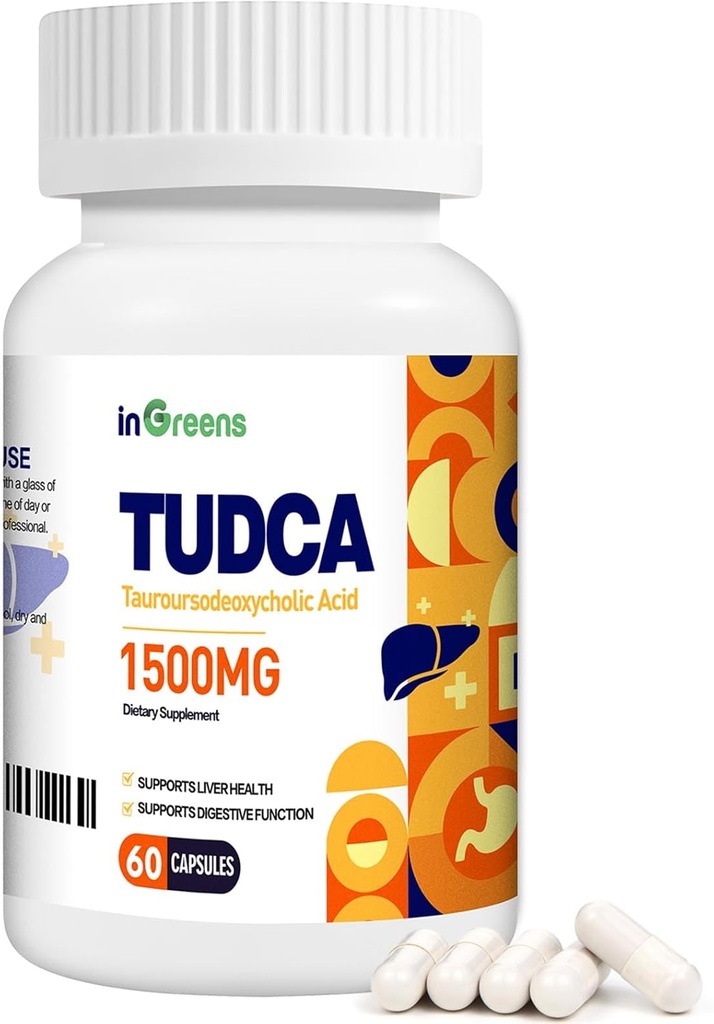 Pure TUDCA Supplement 1500 mg, High Pure Tauroursodeoxycholic Acid Bile Salts, Liver Support für Liver Cleanse Detox und Repair, Non GMO, Easy to Swallow, Made in USA, 60 Kapseln