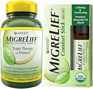 MigreLief Migraine Combo per adulti e adolescenti - Supplemento giornaliero e oli essenziali Roll-On
