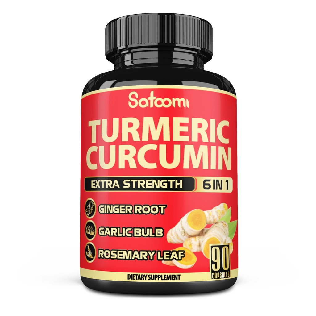 Satoomi 6in1 curcumina curcuma curcuma supplemento - 3 mesi di alimentazione - 95% curcuminoidi con radice di zenzero, lampadina aglio, rosmarino e pepe nero - 90 capsule
