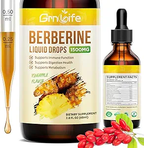 Berberine Supplement, 1500mg Bio Berberine Flüssigkeitstropfen mit Ceylon Cinnamon, Bitter Melon - Unterstützt Immun- und Stoffwechsel, Vegan, Ananas Flavor-2 FL Oz